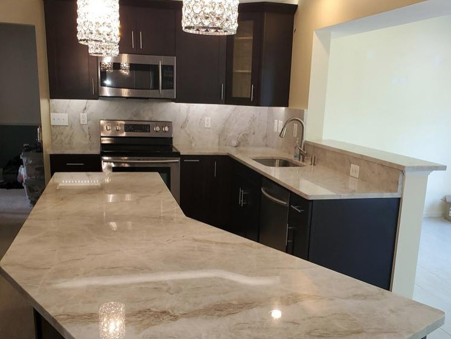 Remodeled kitchen with brown and warm tones