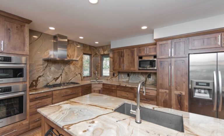 Kitchen remodeling project featuring brown and dark wooden rustic accents