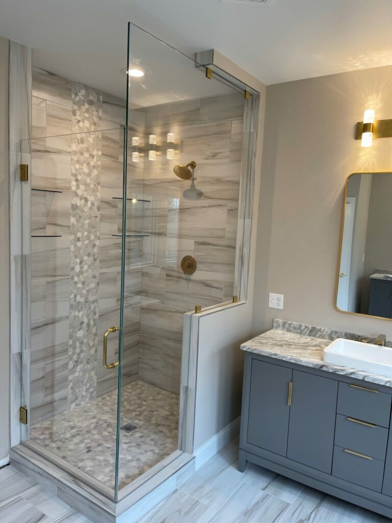 remodeled bathroom with stand up shower
